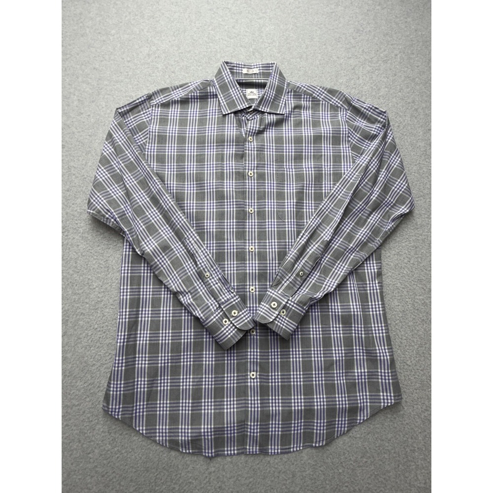 Peter Millar Shirt Mens Large Gray Plaid Long Sleeve Button Cotton Casual